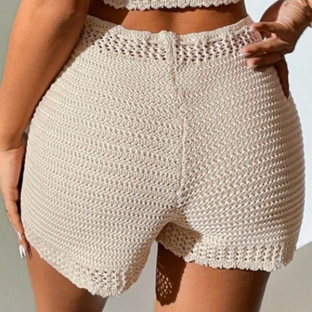 2 piece set Lace Up detailed Cami Knit Crochet Top & Drawstring Waist Sh… - Picture 8 of 8